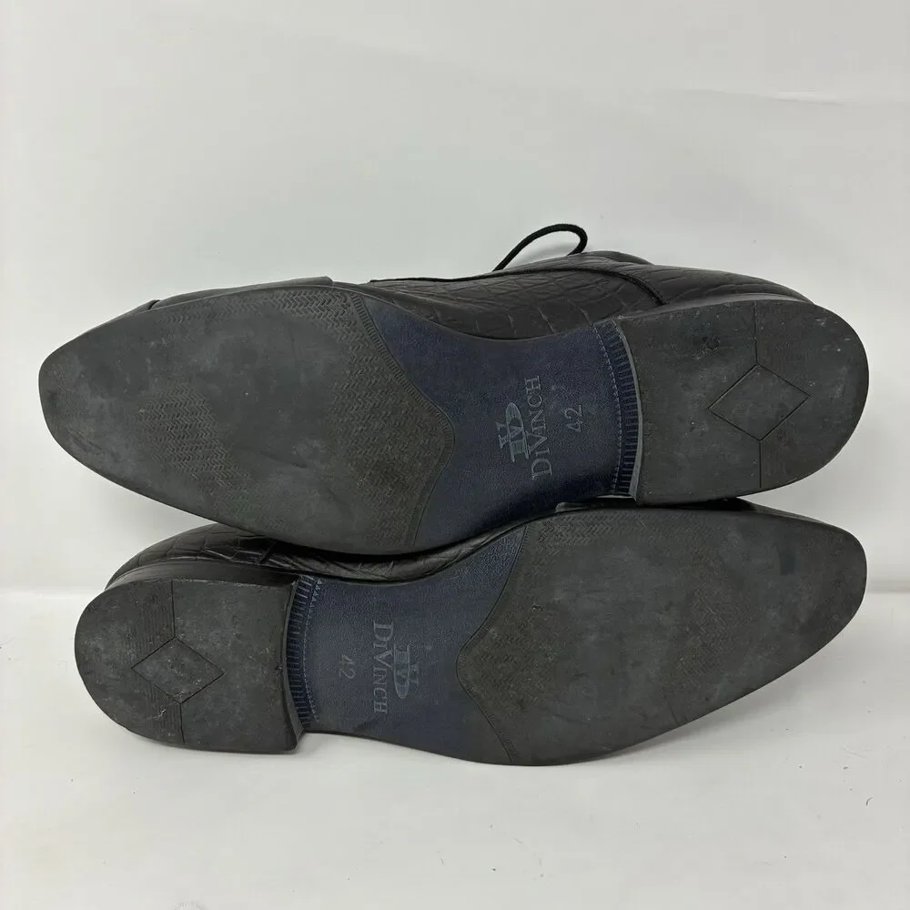 DIVINCH HANDCRAFTED BLACK ALLIGATOR LACE-UP OXFORD SHOES BLUE SOLE EU 42 US 9.5
